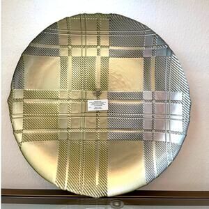 NEW Metallic Gold Silver Tartan Plaid Charger Plate 12.75in Luxury Holiday Decor
